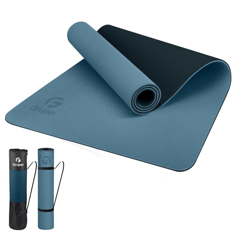 Gruper Yoga Mat Non Slip, Eco Friendly Fitness Exercise Mat with Carrying Strap,Pro Yoga Mats for Women,Workout Mats for Home, Pilates and Floor Exercises (Grey Blue/Black, 0.31 * 24 * 72 Inches) - Image 1